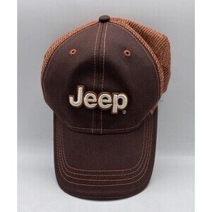 Jeep Trucker Hat Brown Mesh Embroidered Logo Adjustable Cap